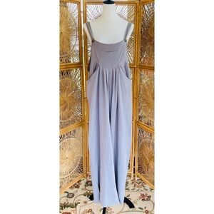 Light Gray Cotton Wide Leg Jumpsuit Romper with Pockets